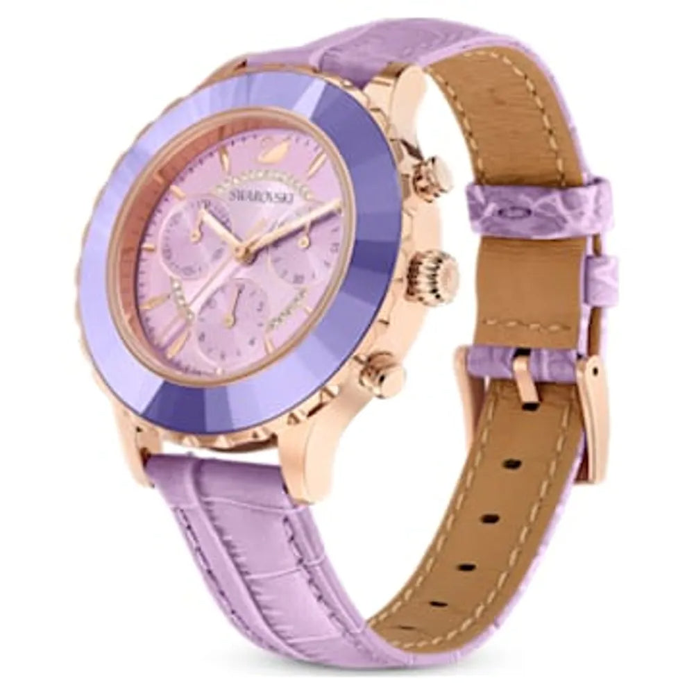 Shop Authentic Swarovski Octea Lux Chrono Pink Dial Pink Leather Strap Watch for Women - 5452501 - Luxxuri
