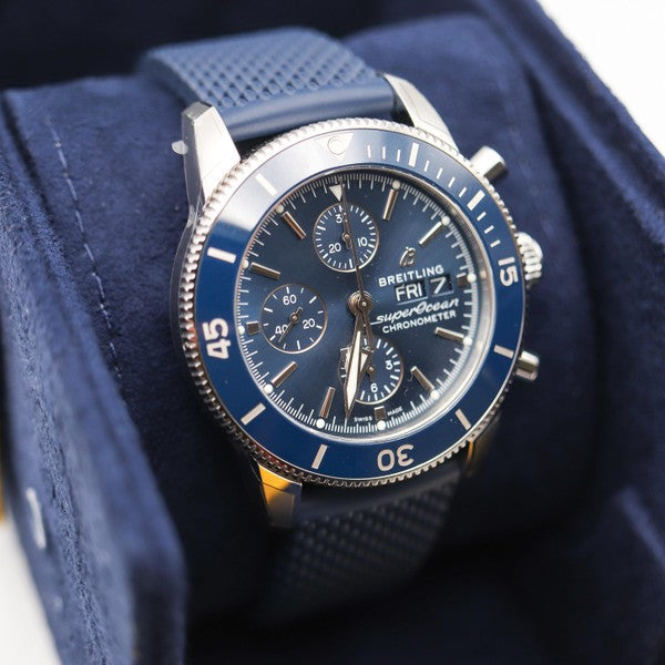  Shop Authentic Breitling Superocean Heritage Chronograph 44 Blue Dial Blue Mesh Bracelet Watch for Men - A13313161C1S1 - Luxxuri