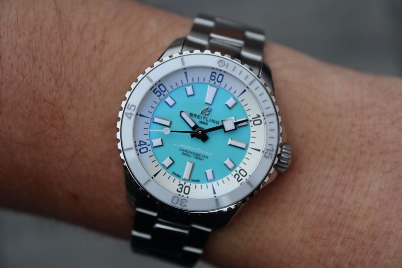  Shop Authentic Breitling Superocean Automatic 36 Turquoise Dial Silver Steel Strap Watch for Men - A17377211C1A1 - Luxxuri