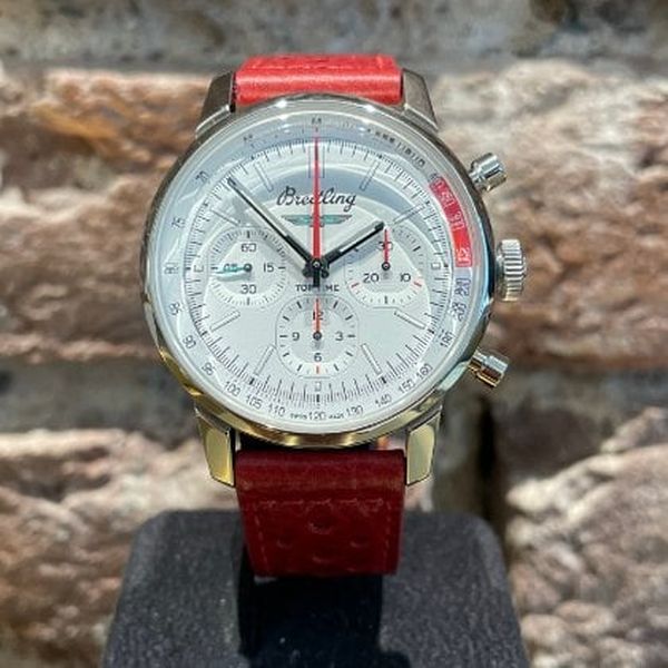  Shop Authentic Breitling Top Time B01 Ford Thunderbird White Dial Red Leather Strap Watch for Men - AB01766A1A1X1 - Luxxuri