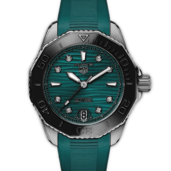  Shop Authentic Tag Heuer Aquaracer Professional 300 Automatic Diamonds Green Dial Green Rubber Strap Watch for Women - WBP231G.FT6226 - Luxxuri