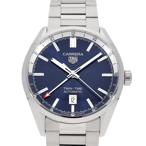  Shop Authentic Tag Heuer Carrera Twin Time Blue Dial Silver Steel Strap Watch for Men - WBN201A.BA0640 - Luxxuri