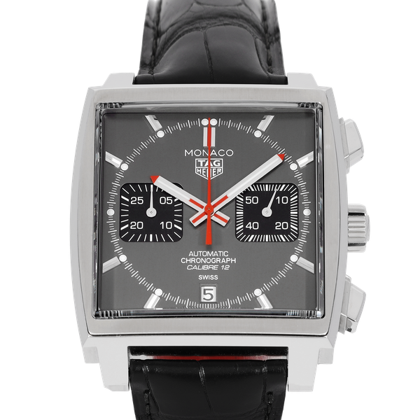  Shop Authentic Tag Heuer Monaco Calibre 12 Final Edition Chronograph Grey Dial Black Leather Strap Watch for Men - CAW211J.FC6476 - Luxxuri