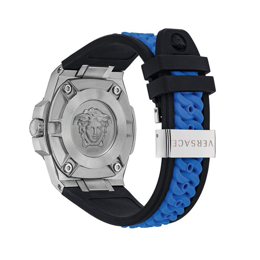  Shop Authentic Versace Chain Reaction Quartz Blue Dial Blue & Black Leather Strap Watch for Men - VEDY00119 - Luxxuri