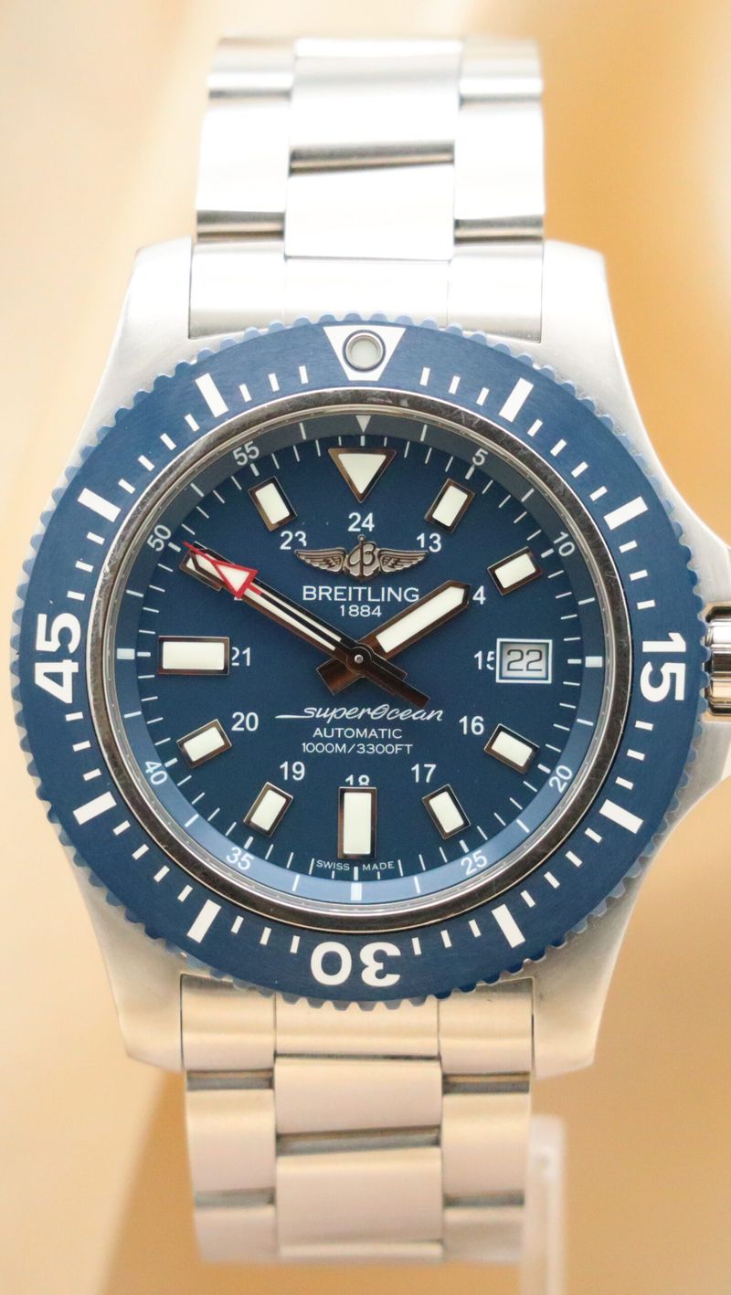  Shop Authentic Breitling Superocean 44mm Special Blue Dial Silver Steel Strap Watch for Men - Y17393161C1A1 - Luxxuri