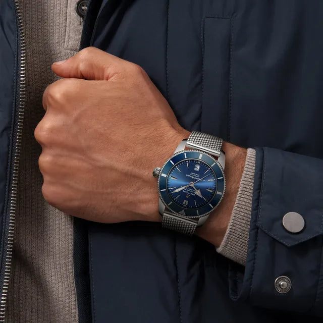  Shop Authentic Breitling Superocean Heritage B20 Automatic 44 Blue Dial Silver Mesh Bracelet Watch for Men - AB2030161C1A1 - Luxxuri