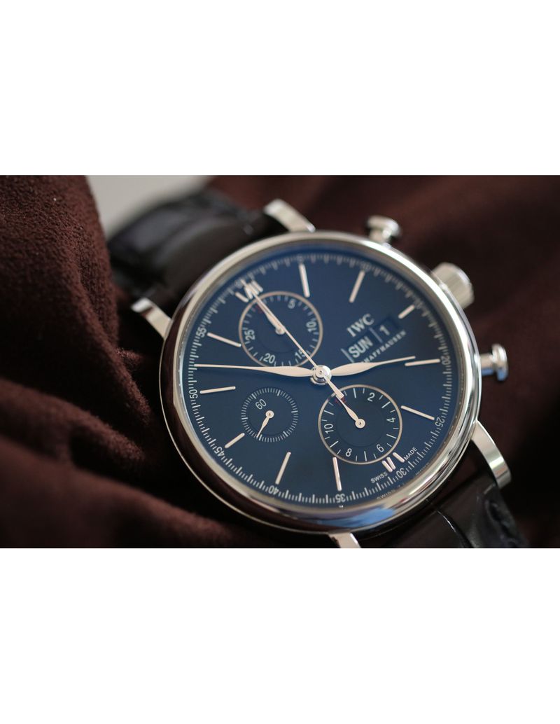  Shop Authentic IWC Portofino Chronograph Black Dial Black Leather Strap Watch for Men - IW391029 - Luxxuri