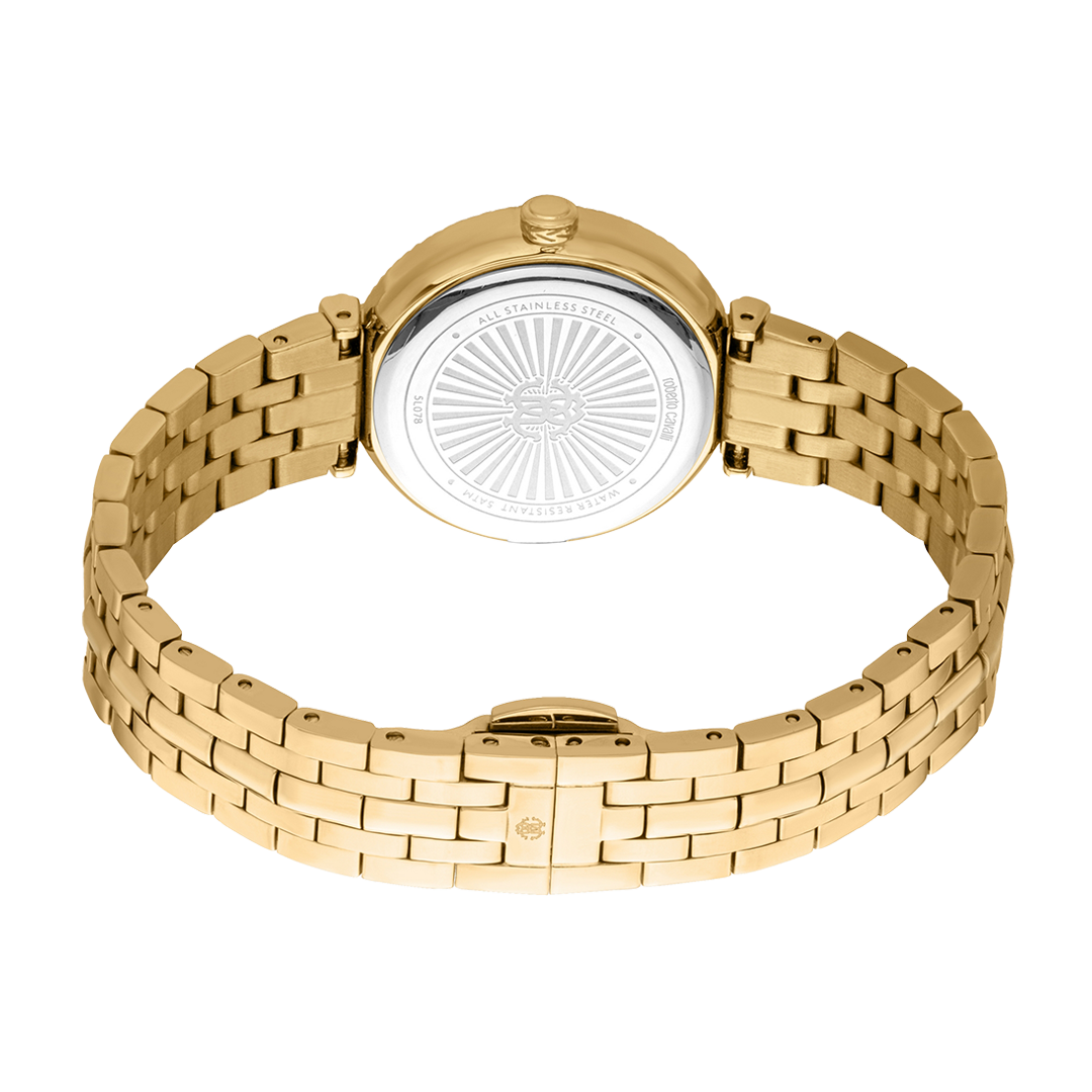 Just Cavalli Chiarezza Snake Core Red Dial Gold Steel Strap Watch for Women - RC5L078M0035