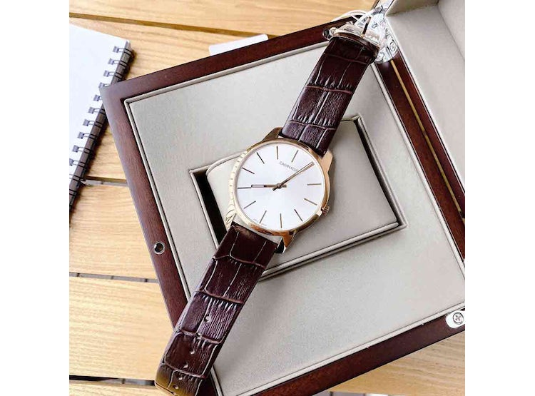  Shop Authentic Calvin Klein City Silver Dial Brown Leather Strap Watch For Men - K2G21629 - Luxxuri