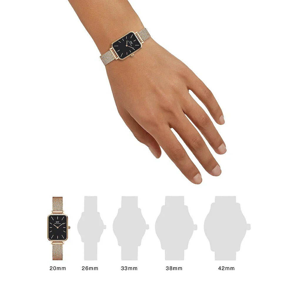  Shop Authentic Daniel Wellington Quadro Melrose Black Dial Rose Gold Mesh Bracelet Watch For Women - DW00100432 - Luxxuri