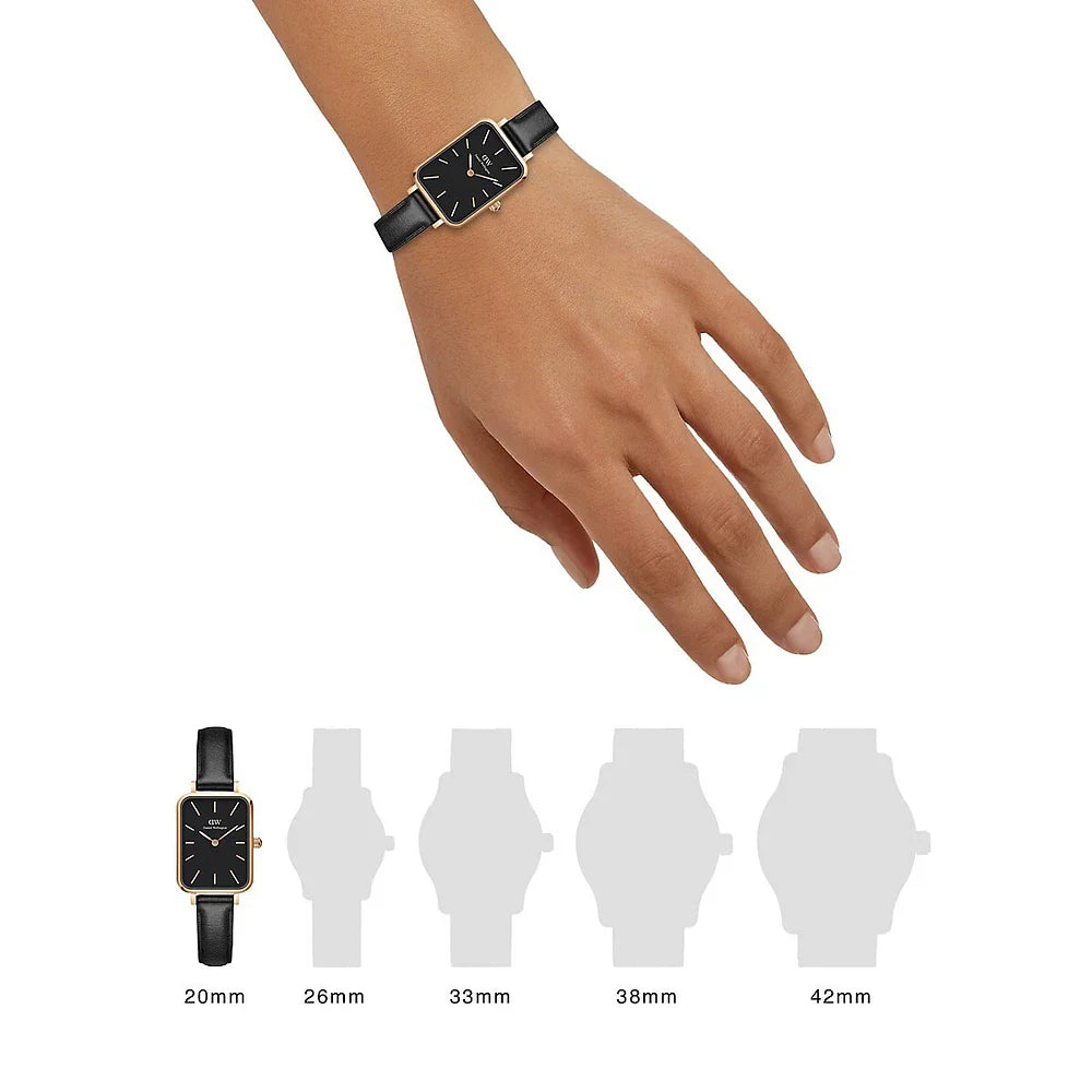  Shop Authentic Daniel Wellington Quadro Sheffield Black Dial Black Leather Strap Watch For Women - DW00100435 - Luxxuri