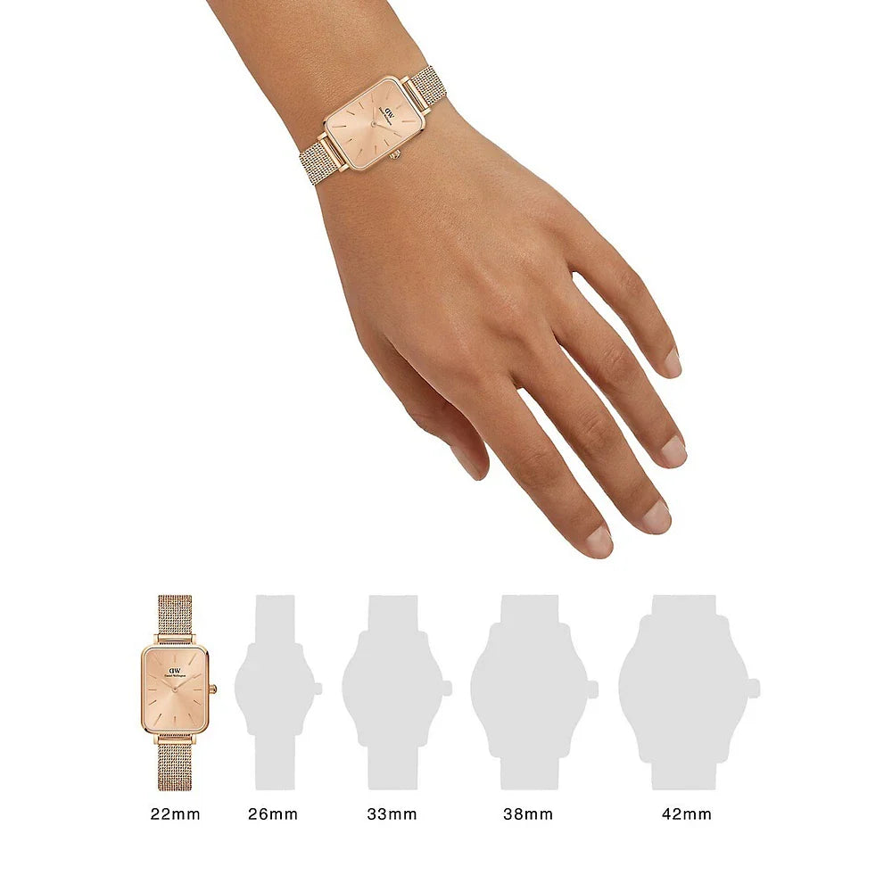  Shop Authentic Daniel Wellington Quadro Unitone Rose Gold Dial Rose Gold Mesh Strap Watch For Women - DW00100484 - Luxxuri