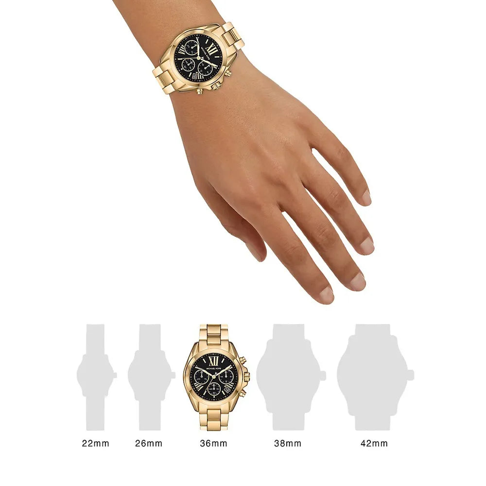  Shop Authentic Michael Kors Bradshaw Chronograph Black Dial Gold Steel Strap Watch For Women - MK6959 - Luxxuri