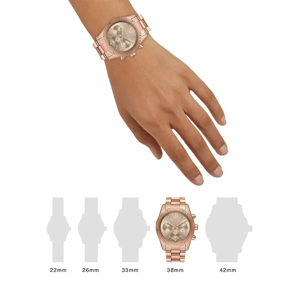 Michael Kors Lexington Chronograph Grey Dial Rose Gold Steel Strap Watch For Women - MK7217