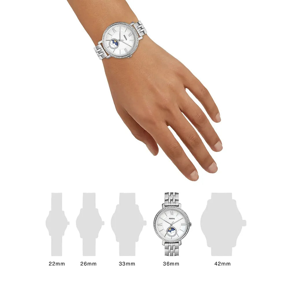  Shop Authentic Fossil Jacqueline Multifunction Moonphase White Dial Silver Steel Strap Watch for Women - ES5164 - Luxxuri