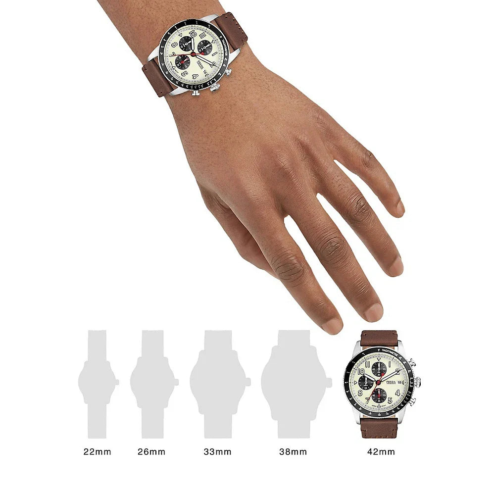  Shop Authentic Fossil Sport Tourer Chronograph White Dial Brown Leather Strap Watch for Men - FS6042 - Luxxuri