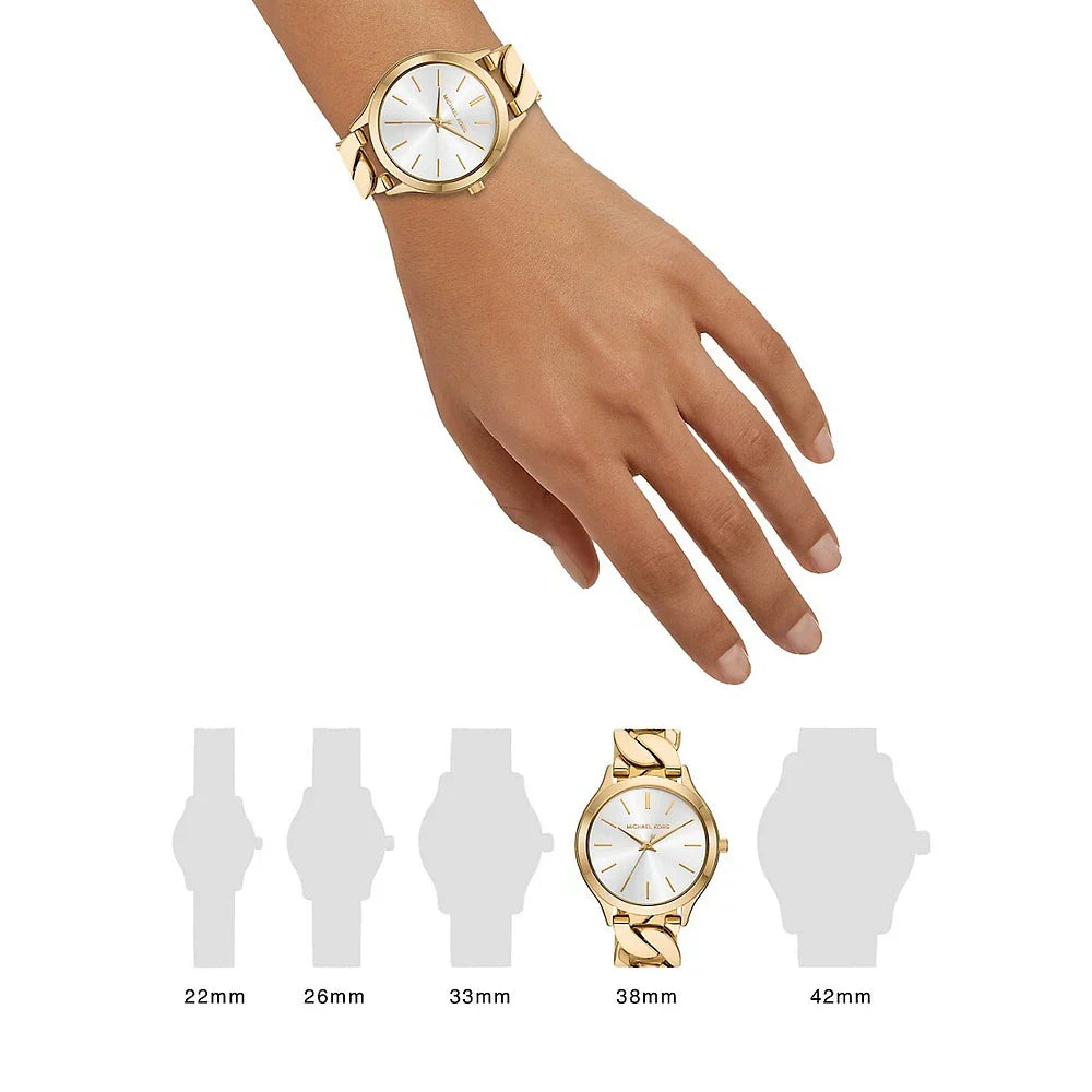  Shop Authentic Michael Kors Runway Three-Hand White Dial Gold Steel Strap Watch for Women - MK7472 - Luxxuri