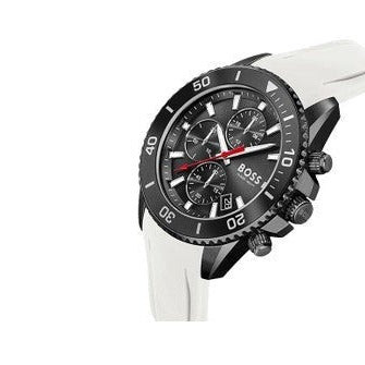  Shop Authentic Hugo Boss Admiral Chronograph Black Dial White Rubber Strap Watch for Men - 1513966 - Luxxuri
