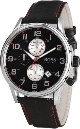  Shop Authentic Hugo Boss Aeroliner Black Dial Black Leather Strap Watch for Men - 1512631 - Luxxuri
