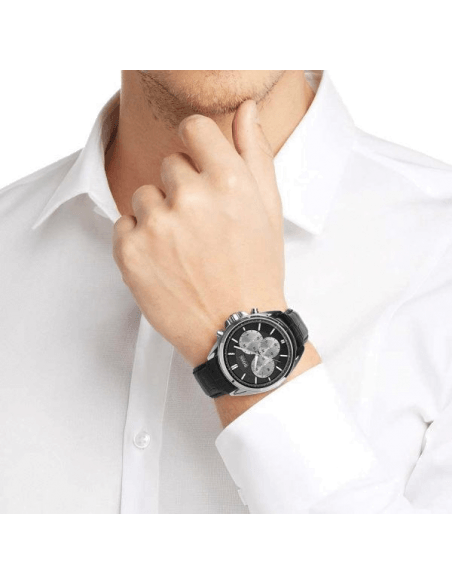  Shop Authentic Hugo Boss Ikon Black Dial Black Leather Strap Watch for Men - 1513178 - Luxxuri