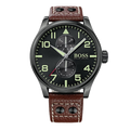  Shop Authentic Hugo Boss Aeroliner Maxx Black Dial Brown Leather Strap Watch For Men - 1513079 - Luxxuri