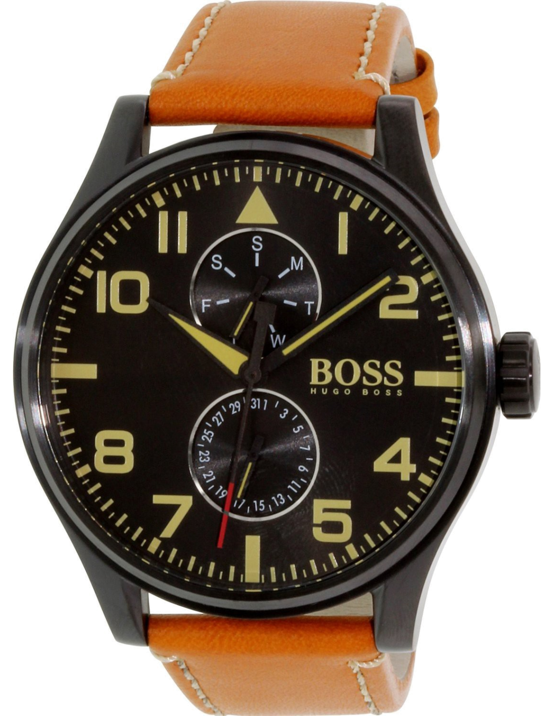 Hugo Boss Aeroliner Maxx Chronograph Black Dial Brown Leather Strap Watch For Men - HB1513082