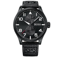  Shop Authentic Hugo Boss Aeroliner Black Dial Black Leather Strap Watch For Men - 1513083 - Luxxuri
