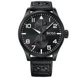  Shop Authentic Hugo Boss Aeroliner Black Dial Black Leather Strap Watch For Men - 1513083 - Luxxuri