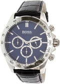  Shop Authentic Hugo Boss Ikon Blue Dial Black Leather Strap Watch for Men - 1513176 - Luxxuri