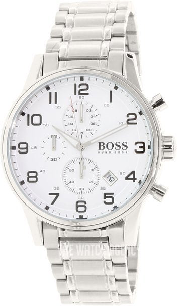  Shop Authentic Hugo Boss Aeroliner Chronograph White Dial Silver Steel Strap Watch for Men - 1513182 - Luxxuri