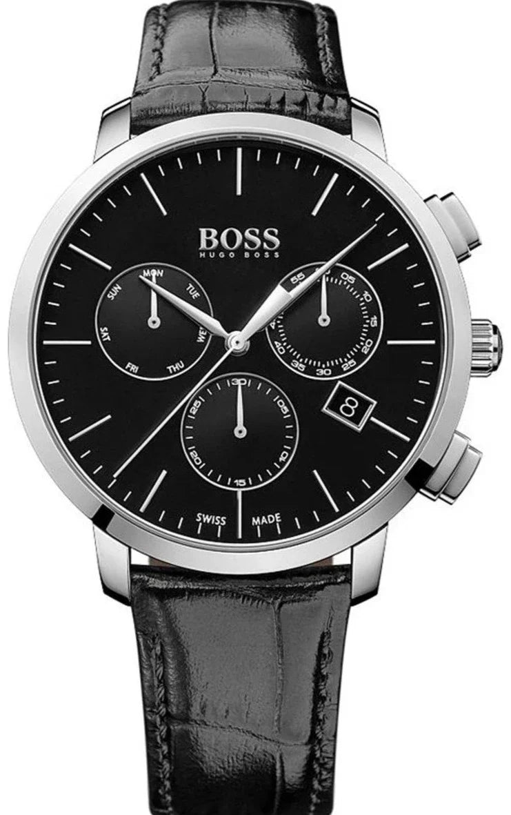  Shop Authentic Hugo Boss Chronograph Black Dial Black Leather Strap Watch For Men - 1513266 - Luxxuri