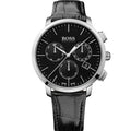  Shop Authentic Hugo Boss Chronograph Black Dial Black Leather Strap Watch For Men - 1513266 - Luxxuri