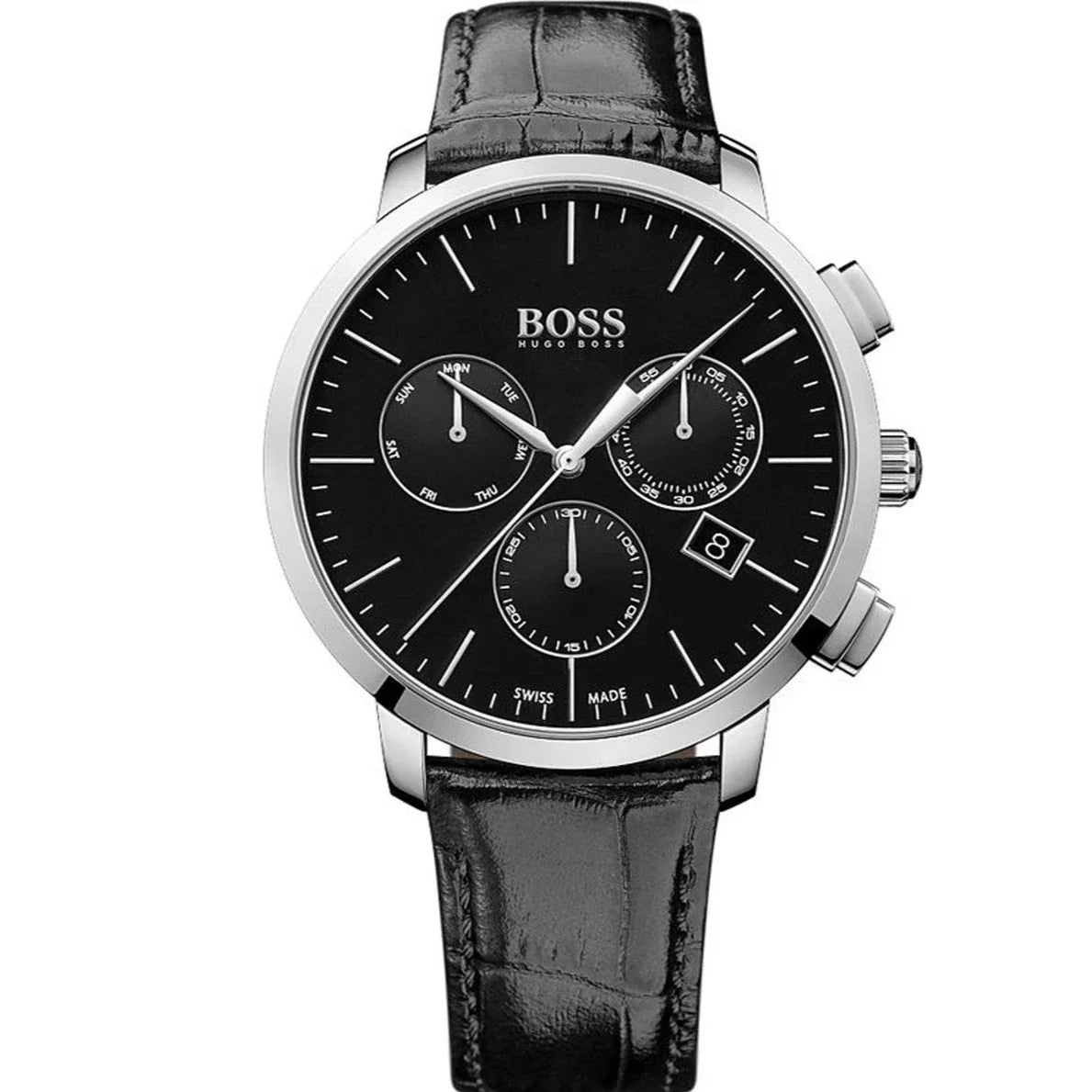  Shop Authentic Hugo Boss Chronograph Black Dial Black Leather Strap Watch For Men - 1513266 - Luxxuri
