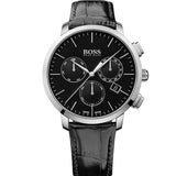  Shop Authentic Hugo Boss Chronograph Black Dial Black Leather Strap Watch For Men - 1513266 - Luxxuri