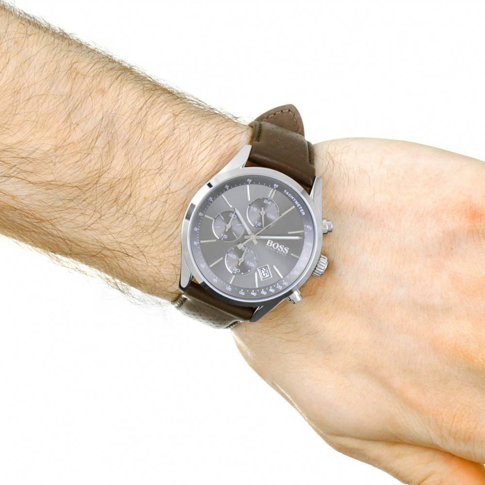  Shop Authentic Hugo Boss Grand Prix Grey Dial Brown Leather Strap Watch for Men -  1513476 - Luxxuri