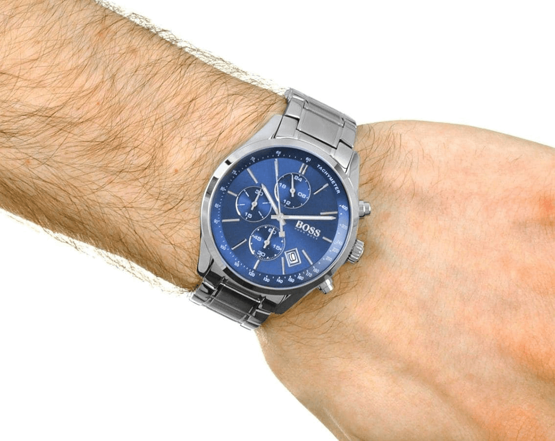  Shop Authentic Hugo Boss Grand Prix Blue Dial Silver Steel Strap Watch for Men - 1513478 - Luxxuri