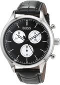 Hugo Boss Companion Black Dial Black Leather Strap Watch for Men - 1513543