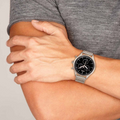 Hugo Boss Companion Chronograph Black Dial Rose Gold Steel Strap Watch For Men - 1513548