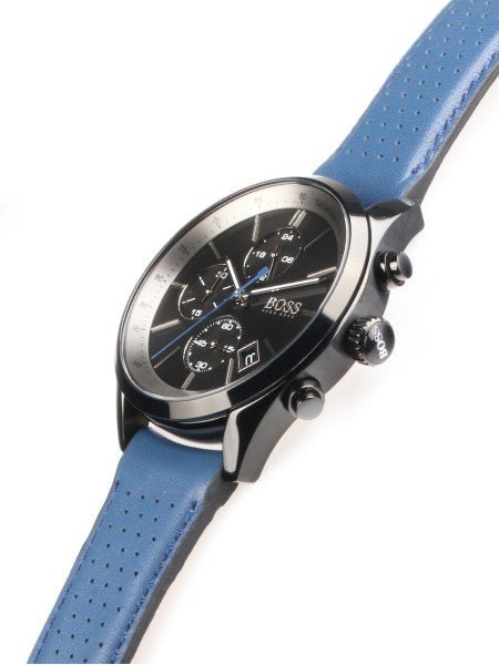  Shop Authentic Hugo Boss Grand Prix Chronograph Black Dial Blue Leather Strap Watch for Men - 1513563 - Luxxuri