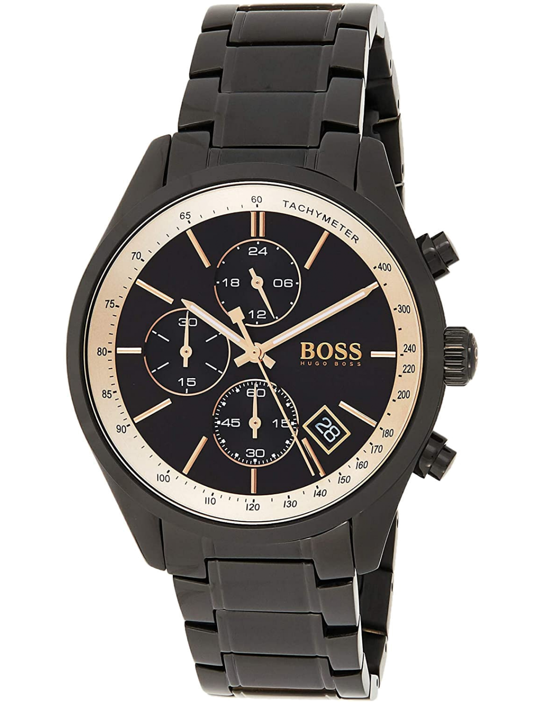 Hugo Boss Grand Prix Black Dial Black Steel Strap Watch for Men - 1513578