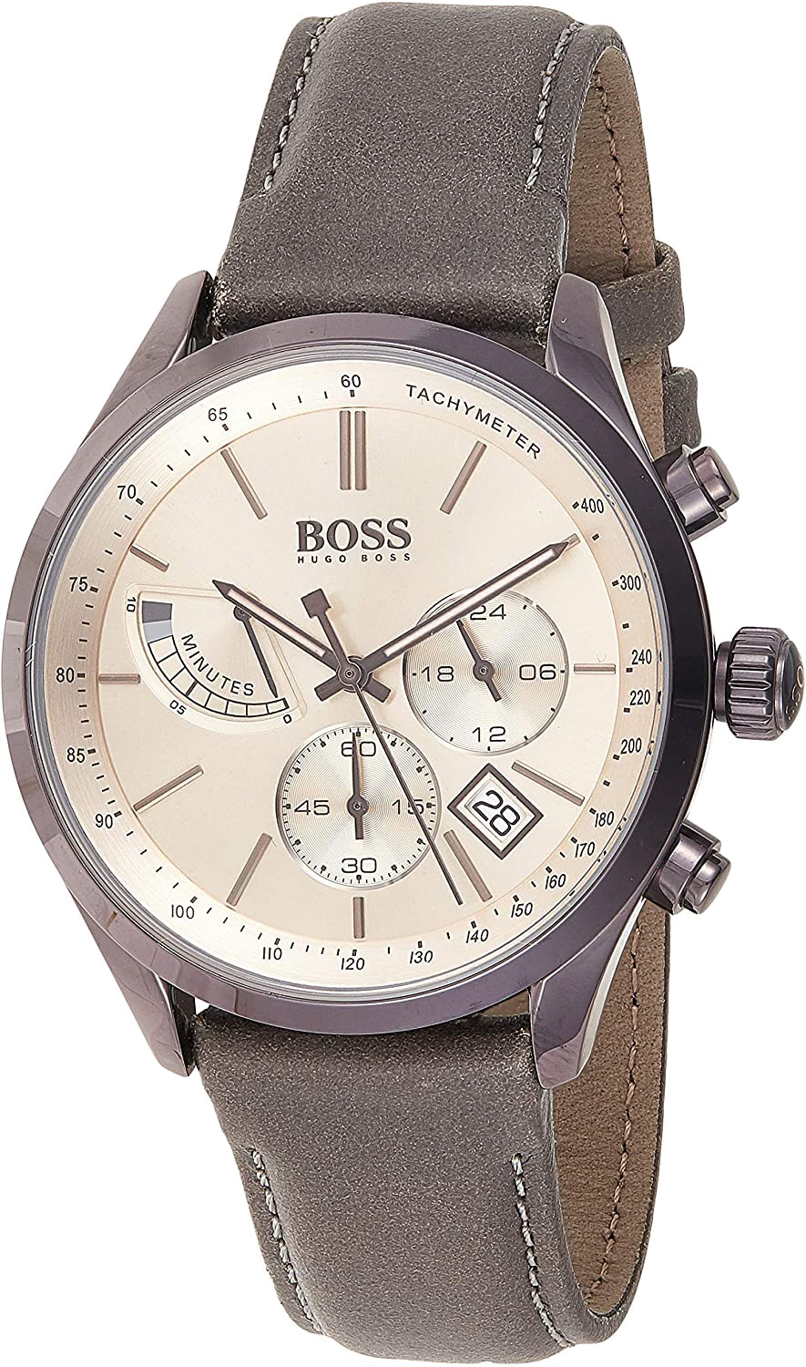  Shop Authentic Hugo Boss Grand Prix White Dial Grey Leather Strap Watch for Men - 1513633 - Luxxuri