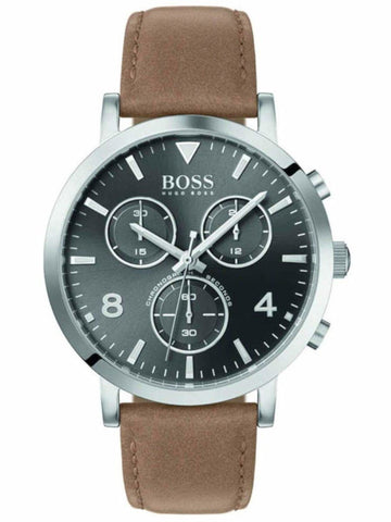  Shop Authentic Hugo Boss Spirit Grey Dial Brown Leather Strap Watch for Men - 1513691 - Luxxuri