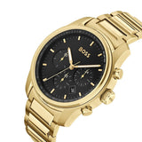  Shop Authentic Hugo Boss Trace Chronograph Black Dial Gold Steel Strap Watch For Men - 1514006 - Luxxuri