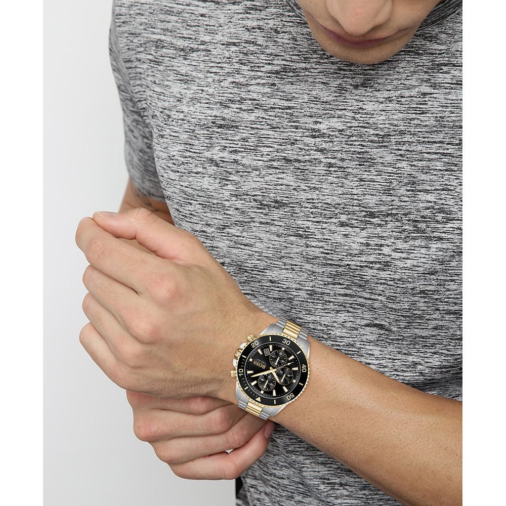  Shop Authentic Hugo Boss Admiral Black Dial Two Tone Steel Strap Watch for Men - 1513908 - Luxxuri