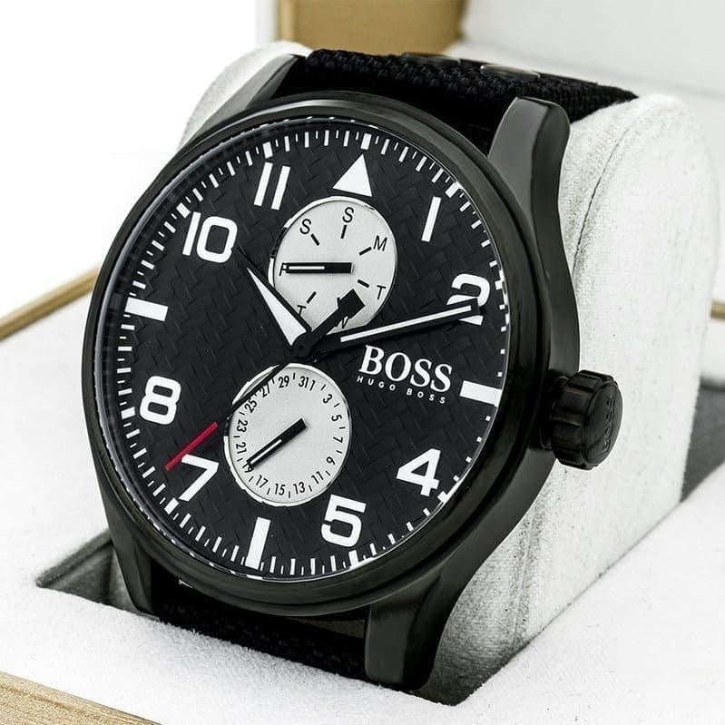  Shop Authentic Hugo Boss Aeroliner Chronograph Black Dial Black Leather Strap Watch For Men - 1513086 - Luxxuri