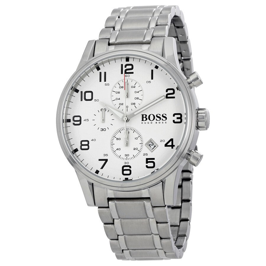  Shop Authentic Hugo Boss Aeroliner Chronograph White Dial Silver Steel Strap Watch for Men - 1513182 - Luxxuri