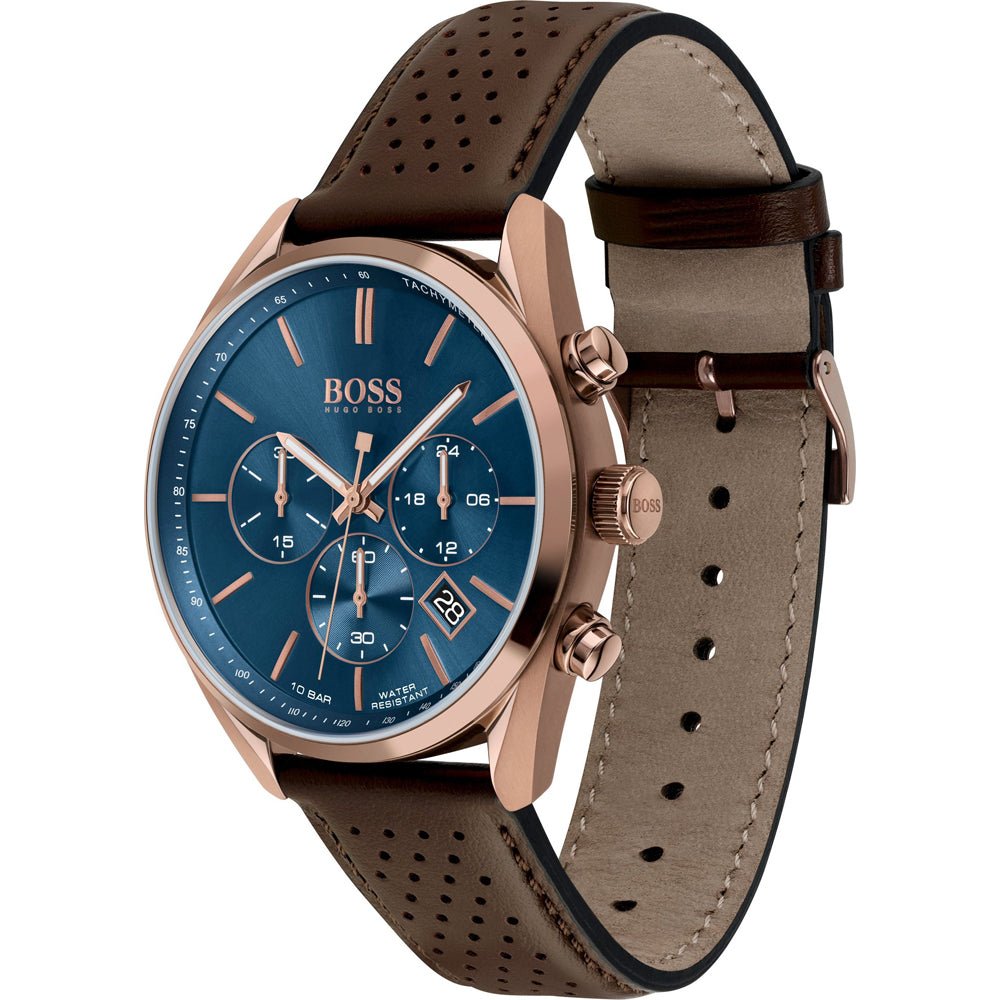  Shop Authentic Hugo Boss Champion Blue Dial Brown Leather Strap Watch for Men - 1513817 - Luxxuri