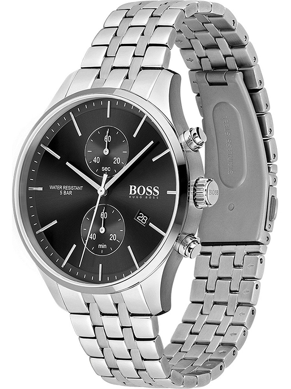  Shop Authentic Hugo Boss Jet Black Dial Silver Steel Strap Watch for Men - 1513383 - Luxxuri