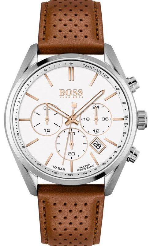  Shop Authentic Hugo Boss Champion White Dial Brown Leather Strap Watch for Men - 1513879 - Luxxuri