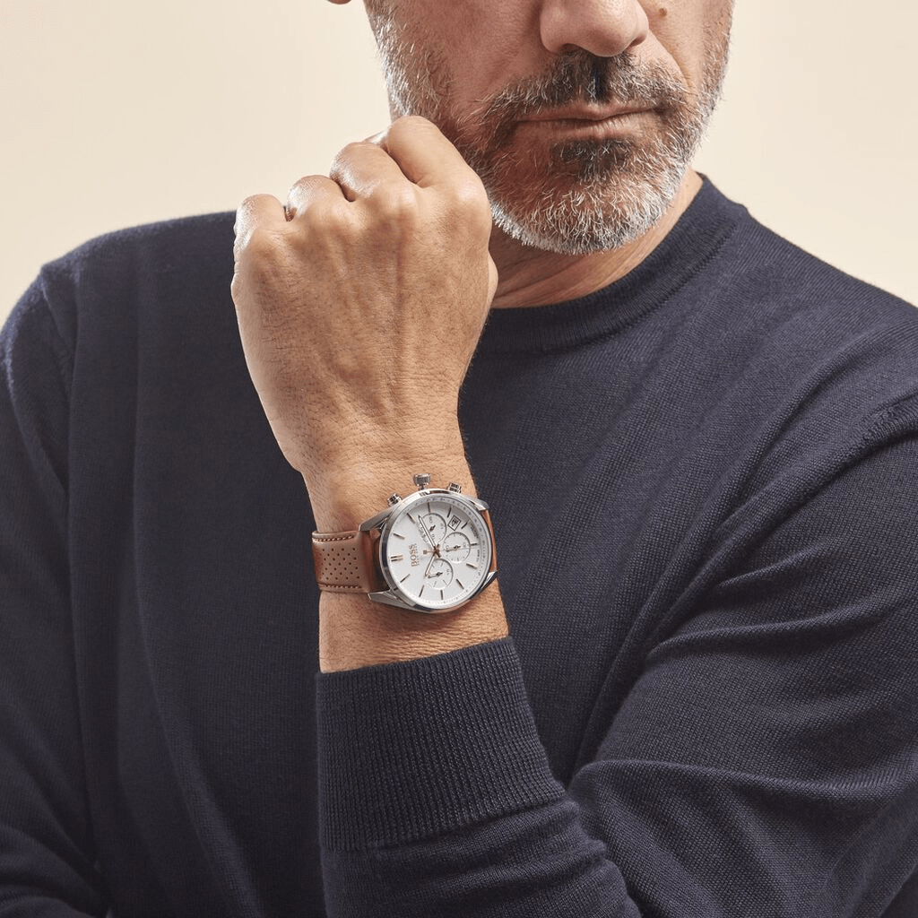  Shop Authentic Hugo Boss Champion White Dial Brown Leather Strap Watch for Men - 1513879 - Luxxuri